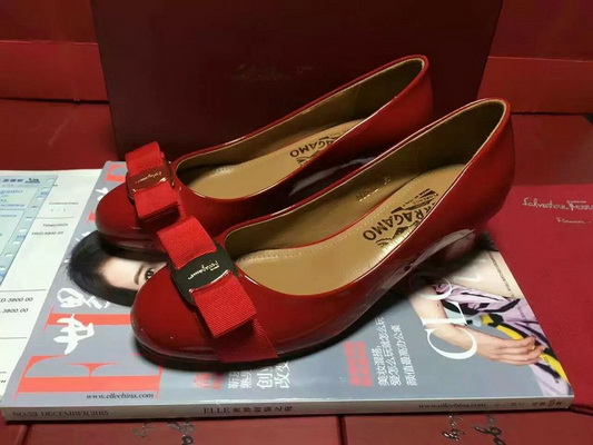 Ferragamo Shallow mouth Block heel Shoes Women--020